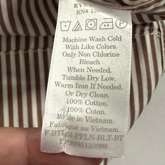 EVERLANE S Belted Poplin Block Sleeve Shirt Striped Taupe White Crisp Classic - Picture 8 of 10